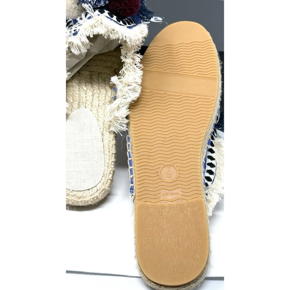 Tonivis Canvas Pom-Pom Fringe Trim Slip On Espadrilles Mules Flat Blue Women's 9 - Picture 5 of 10